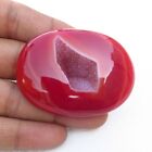 Rot Onyx Druzy Quarz Achat Oval Edelstein 53x39mm Fenster Cabochon Geode 151cts