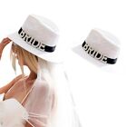 Bachelorette Beach Party Sun Hat Large Brim JazzHat Bridal Veil Hat Photo
