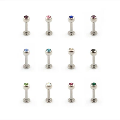 Labret With CZ Gem Lip Stud Monroe Clear & Coloured Crystal Gem Ball labret - Image 1 of 4