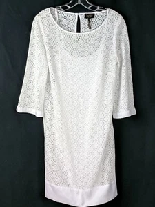 LAUNDRY BY SELLI SEGAL ABITO DONNA BIANCO PIZZO MISTO COTONE FODERATO TG 8 - Foto 1 di 5