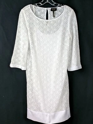 LAUNDRY BY SHELLI SEGAL Womens WHITE LACE COTTON BLEND LINED DRESS SZ 8   - Image 1 of 4