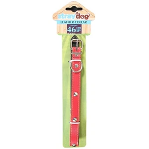 Red Leather Studded Dog Collar - 46cm - Adjustable - New - Bild 1 von 1