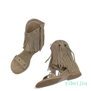 Women's Studded Rivets Roman Gladiator Summer Ankle Boots Suede Sandals Vintage - Picture 1 of 10