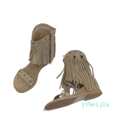 Women's Studded Rivets Roman Gladiator Summer Ankle Boots Suede Sandals Vintage - Image 1 of 4