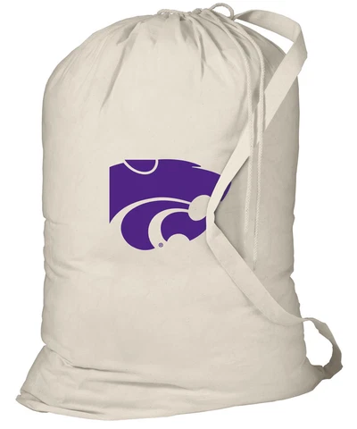 K-State Laundry Bag Cotton KANSAS STATE Logo Clothes Bag w/ Shoulder Strap! Cover