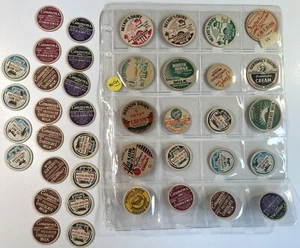 MICHIGAN VINTAGE MILK CAP COLLECTION ZEELAND ONTONAGON TAWAS WATERVLIET SOO ETC. - Bild 1 von 2