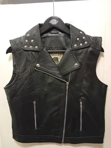 Chaleco de cuero para mujer de la vieja escuela motociclista motocicleta tachuelas Rockabilly Lady Leather vest! - Imagen 1 de 3