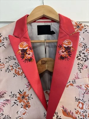 Traje de solapa bordada jacquard floral rosa ajustado de 2 piezas para hombre ASOS UK38R. Foto 1 de 4