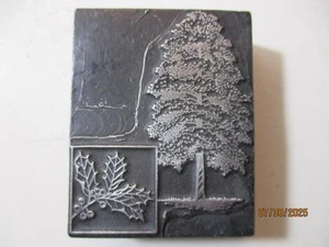 Printing Letterpress Printer Type Block Holly & Ivy Tree Print Cut - Picture 1 of 6