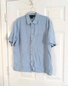 August Silk Light Blue Button Up Short Sleeve Camp Shirt 100% Silk Men's Size Lg - Picture 1 of 5