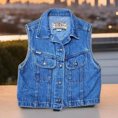 Chaleco Denim Recortado Express Vintage Mujer Talla Pequeña Punk Grunge Preppy Hecho en EE. UU. Foto 1 de 4