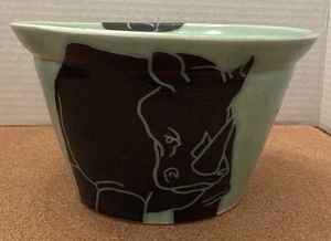 Signed Karis Barry Flower Pot Vase Studio Art Pottery W/ Rhinoceros Rhino - Picture 1 of 6