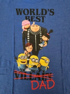 Minions Worlds Best DAD T-Shirt/ Men’s (L) Blue Licensed Cotton Blend NWT Movie - Picture 1 of 5