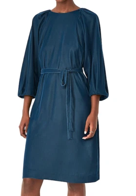 NUEVO VESTIDO RECTO ANN TAYLOR AZUL VERDE AZULADO OSCURO TERCIOPELO CINTURÓN TALLA 12 Foto 1 de 4