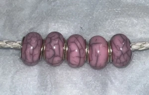 5 Pretty Glass Beads Fit European Style Charm Bracelet #145 Stamped Silver - Picture 1 of 2