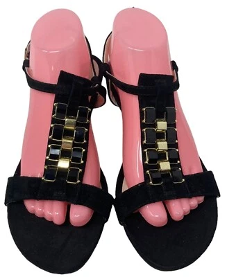 Sandalias Kenneth Cole Reaction negras doradas talla 8,5 zapatos elegantes de verano Foto 1 de 4