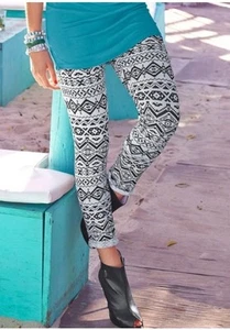 Leggings de mujer Aniston pantalones elásticos negros blancos estampados completos tela ajustada delgada - Imagen 1 de 2