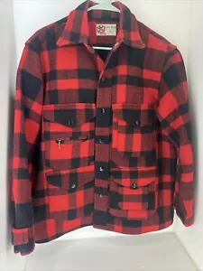 1950's Black Bear Mackinaw Cruiser Vintage Wool Jacket Red Plaid Men's Large - Picture 1 of 12