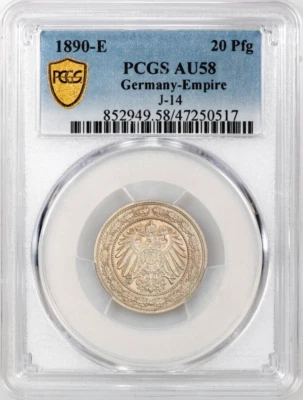 Germany Empire 1890E 20 Pfennig - Choice About Uncirculated, PCGS AU58 - Image 1 of 3