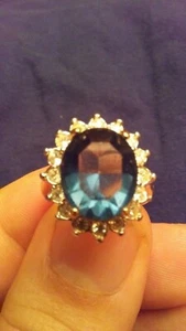 FASHION GOLD COLORED CZ SAPPHIRE RING - SIZE 6 - Picture 1 of 4