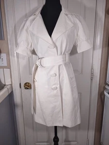 VTG Y2K Bebe Office Siren Belted Coat Dress Collared Puff Sleeve Minimalist L - Picture 1 of 9