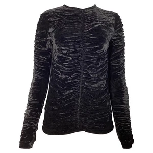 Dries Van Noten Ruched Long Sleeve Top In Velvet Women Black Size 10 - Picture 1 of 9