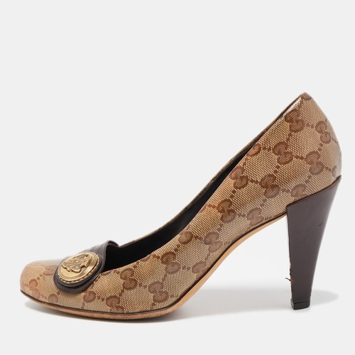 Décolleté Gucci marroni beige GG Supreme in tela e pelle isteria taglia 39