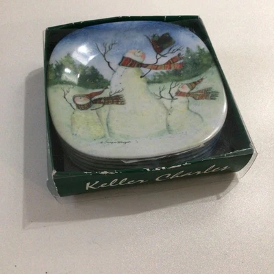 Juego de 6 placas laterales cuadradas de melamina Susan Winget 5,5" muñecos de nieve Keller Charles Foto 1 de 4