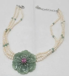 Harriet Kelsall Jade Flower Necklace Carved Pearl Pink Tourmaline 925 New In Box - Bild 1 von 9