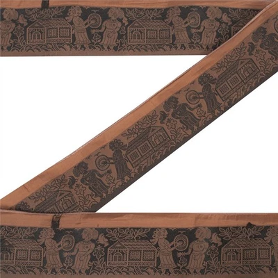 Sanskriti Vintage 1 Yd Saree Border Woven Baluchari Trim Sewing Brown Lace 3.6"W Foto 1 de 4