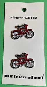 (2) VINTAGE JHB 7/8” RED ENAMEL BICYCLE ALUMINUM SHANK NOVELTY BUTTONS NOC-K1 - Picture 1 of 3