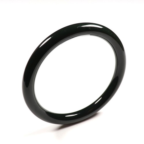 VALENTINO 60mm Certified 100% Natural Black Green Jade Bangle Bracelet Hetian Nephrite 725