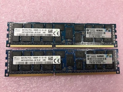 Hynix 16GB 2x8GB 2Rx4 PC3L-10600R-9-12-E2 Ram HMT31GR7EFR4A-H9 - Image 1 of 4