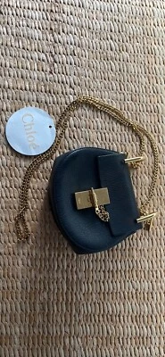 Bolso de Mano Chloe Mini Draw Auténtico Cuero Negro Cadenas Foto 1 de 4