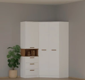 Grant 15N - Eckgarderobe Eckschrank Standregal, 3 Schubladen, Regalen, Stange - Bild 1 von 6