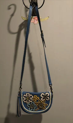 Mary frances Leather multicolor Blue  floral crossbody  Beaded Tassel - Image 1 of 4