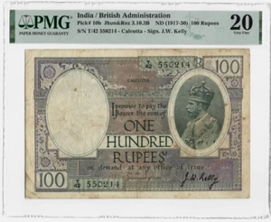 INDIA 100 RUPEE P-10H 1917-1930 King George Kelly PMG 20 Indian CALCUTTA NOTE - Picture 1 of 3