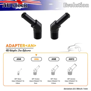 2 PCS Aluminum 45 Degree 6AN Male to 3/8" 9mm Hose Barb Adapter - Picture 1 of 7