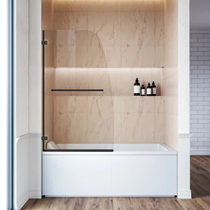 SUNNY Frameless Pivot Swing Shower Tub Door Clear Tempered Glass Bathtub Screen - Picture 1 of 16