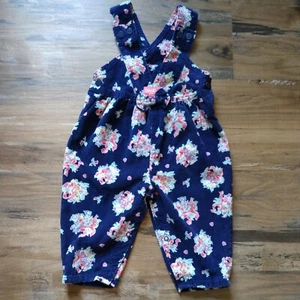 Salopette vintage USA OSHKOSH VELLUTO A COSTE FLOREALE BAMBINA 24 Mos blu e rosa - Foto 1 di 11