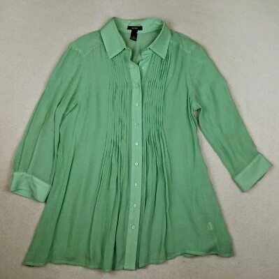 Top para mujer Alfani talla XS verde transparente manga 3/4 túnica plisada frontal Foto 1 de 4