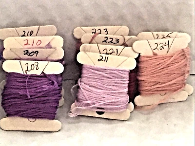 Lot of 10 DMC  Cross Stitch Floss Carded# 208,209,210x2,211,221,223x2,224, 225 - Image 1 of 4