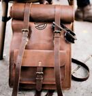 Men's Genuine Leather Roll Top Backpack Rucksack Messenger School Bag Satchel