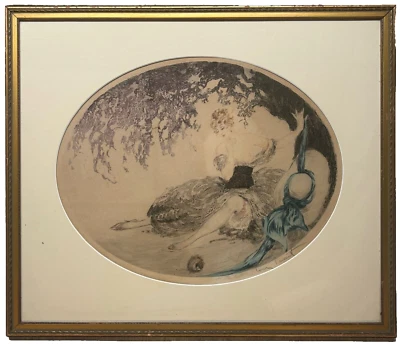 Original 1924 LOUIS ICART 'Fallen Nest' SIGNED Color Etching - Boudoir Woman - Image 1 of 4