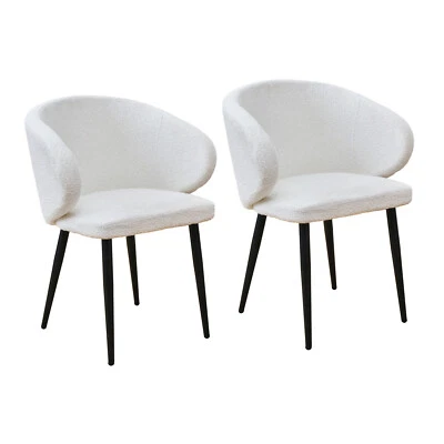 SVITA AUDREY 2er Set Esszimmerstühle Küchen-Sessel mit Armlehne Teddybouclé Weiß - Bild 1 von 4
