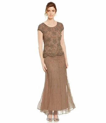 Vestido de malla adornado PISARRO NIGHTS talla 14 marrón claro Foto 1 de 2