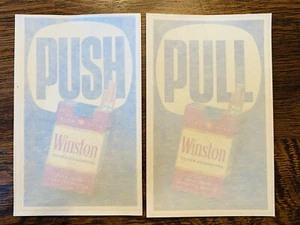 TWO (2) NEW 1965 UNUSED Vintage Winston PUSH PULL DOUBLE SIDED GLASS Door Decals - Picture 1 of 4