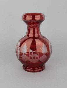 Glas Vase mit Landschaftsdekor Böhmen 20.Jahrhundert Vintage - Bild 1 von 5