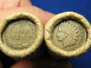 🔥 ONE SHOTGUN PENNY ROLL INDIAN HEAD CENTS OLD COIN ROLL LOT SALE 1859-1909 🔥