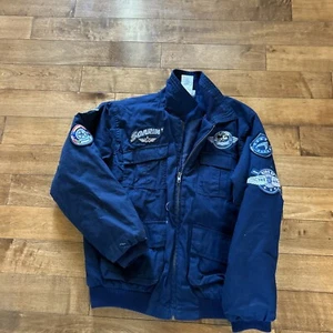 Kids L Disney Parks Soarin Take Flight Mickey Bomber Aviator Navy Jacket Coat - Picture 1 of 7
